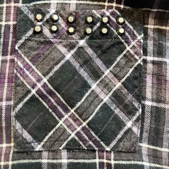Maurices Black Plaid Long Sleeve Flannel Snap Button Shirt w/ Pockets, XL - Picture 3 of 13